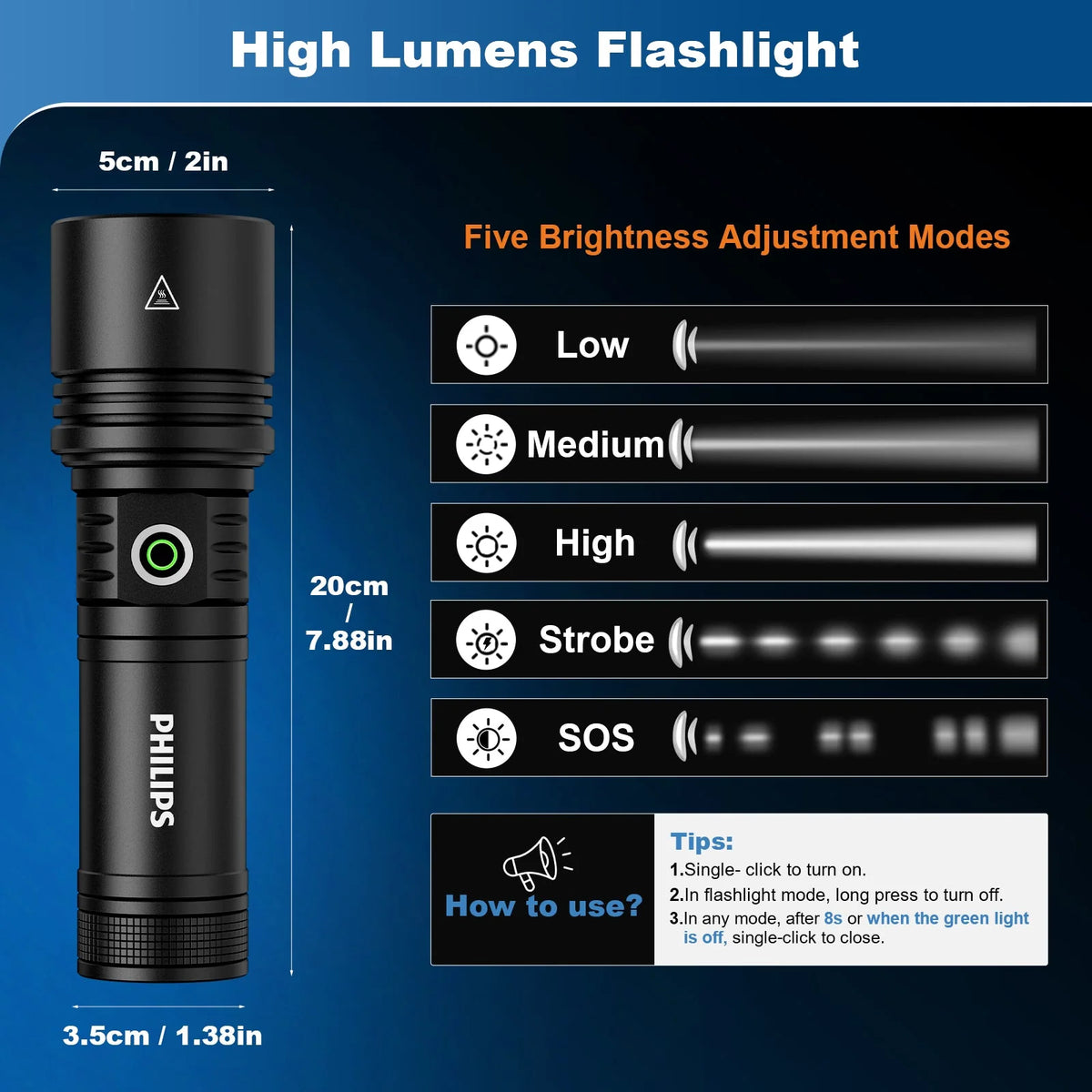 SKYFIRE X PHILIPS 5158 Rechargeable Flashlight with Camping Light
