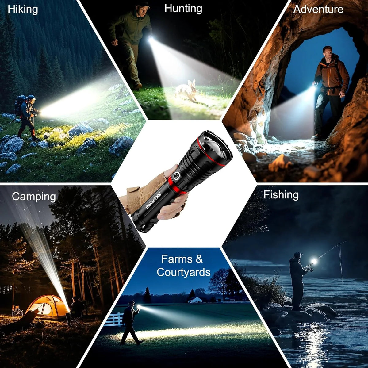 SKYFIRE 1209pro flashlight for hiking, camping, fishing and outdoor tasks