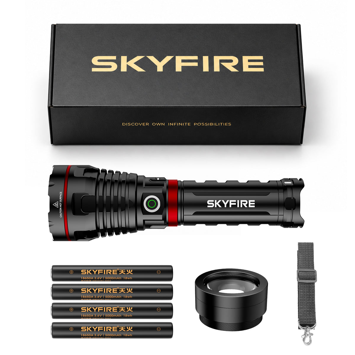 SKYFIRE 1209 Pro gift box with flashlight, batteries, focusing lens and wrist strap #version_1209Pro