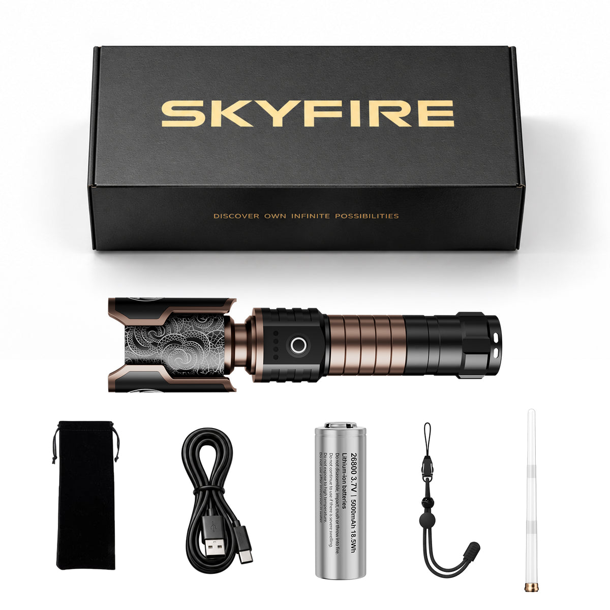SkyFire 2025 2,100-Lumen Rechargeable Outdoor Flashlight