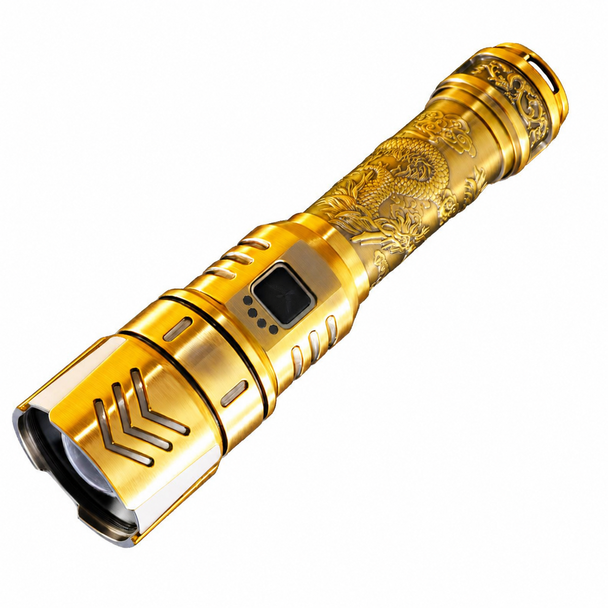 SkyFire 1097 rechargeable flashlight in black and bronze on a white background #Color_Gold