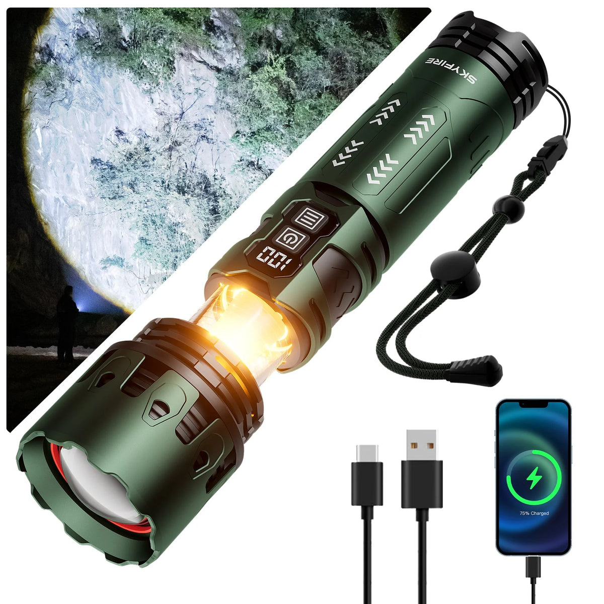 SKYFIRE 2011 Rechargeable Flashlight with Camping Light