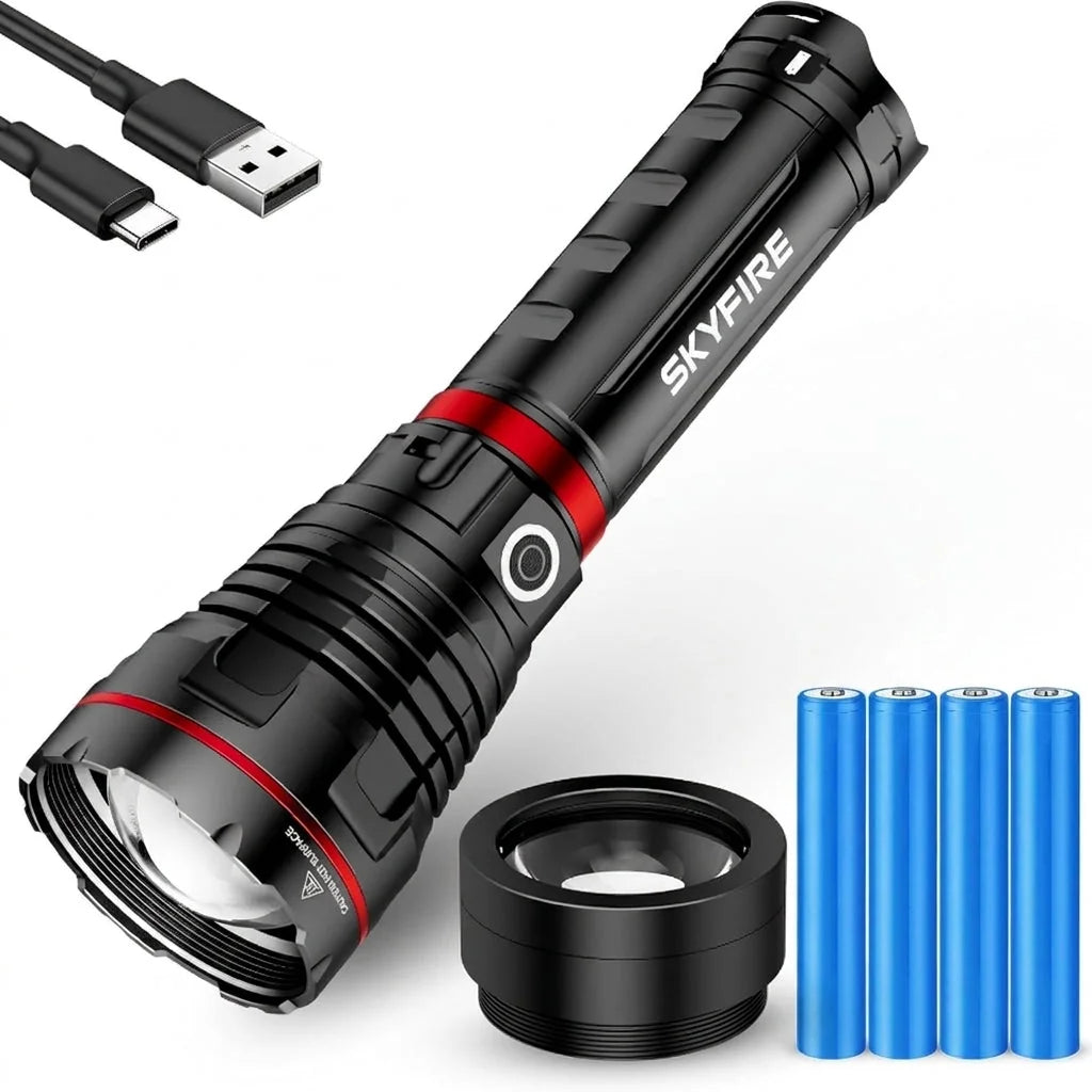 SKYFIRE 1209 Pro flashlight with batteries, charging cable and focusing lens #version_1209Pro