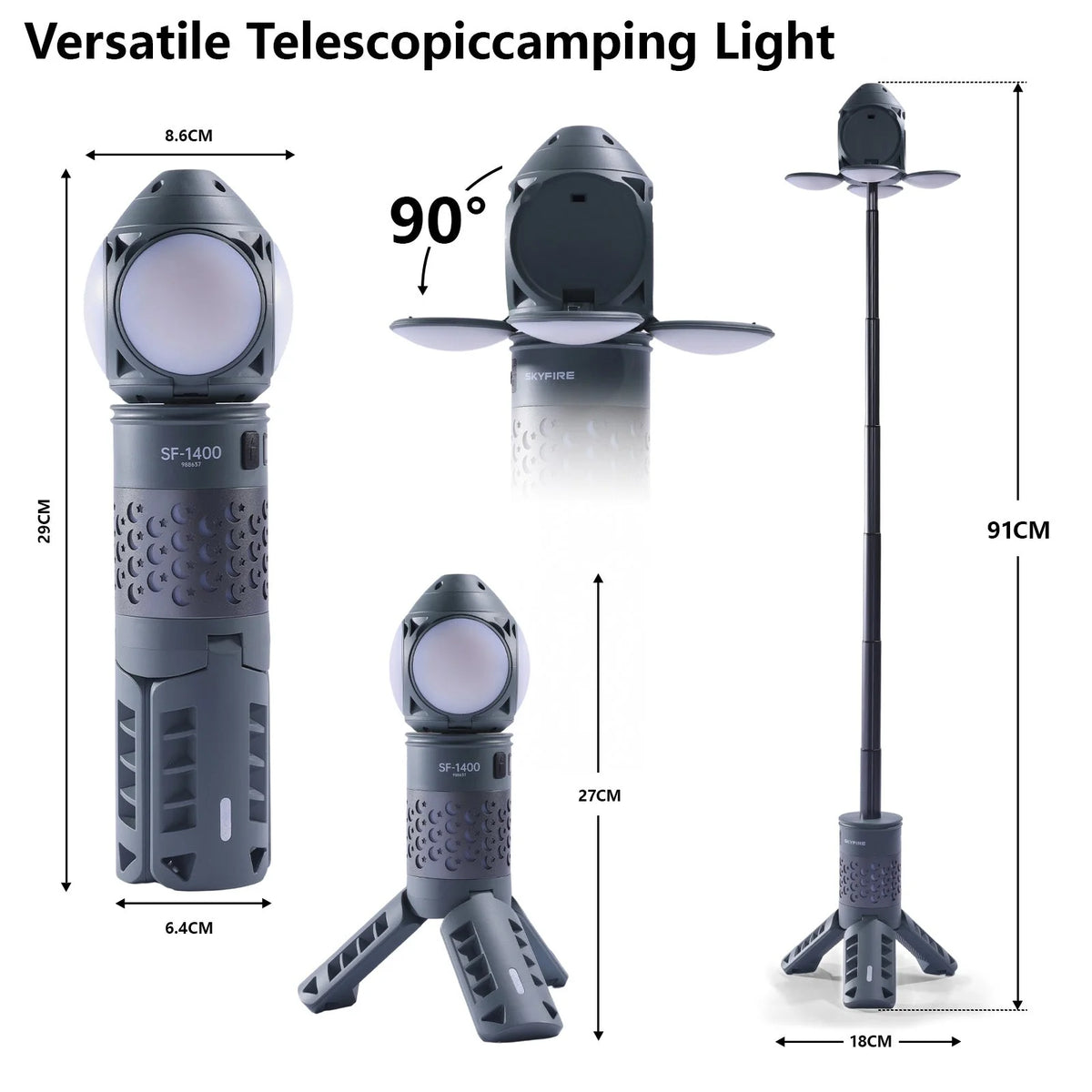 SKYFIRE 1400 Rechargeable Camping Lantern with Folding Stand