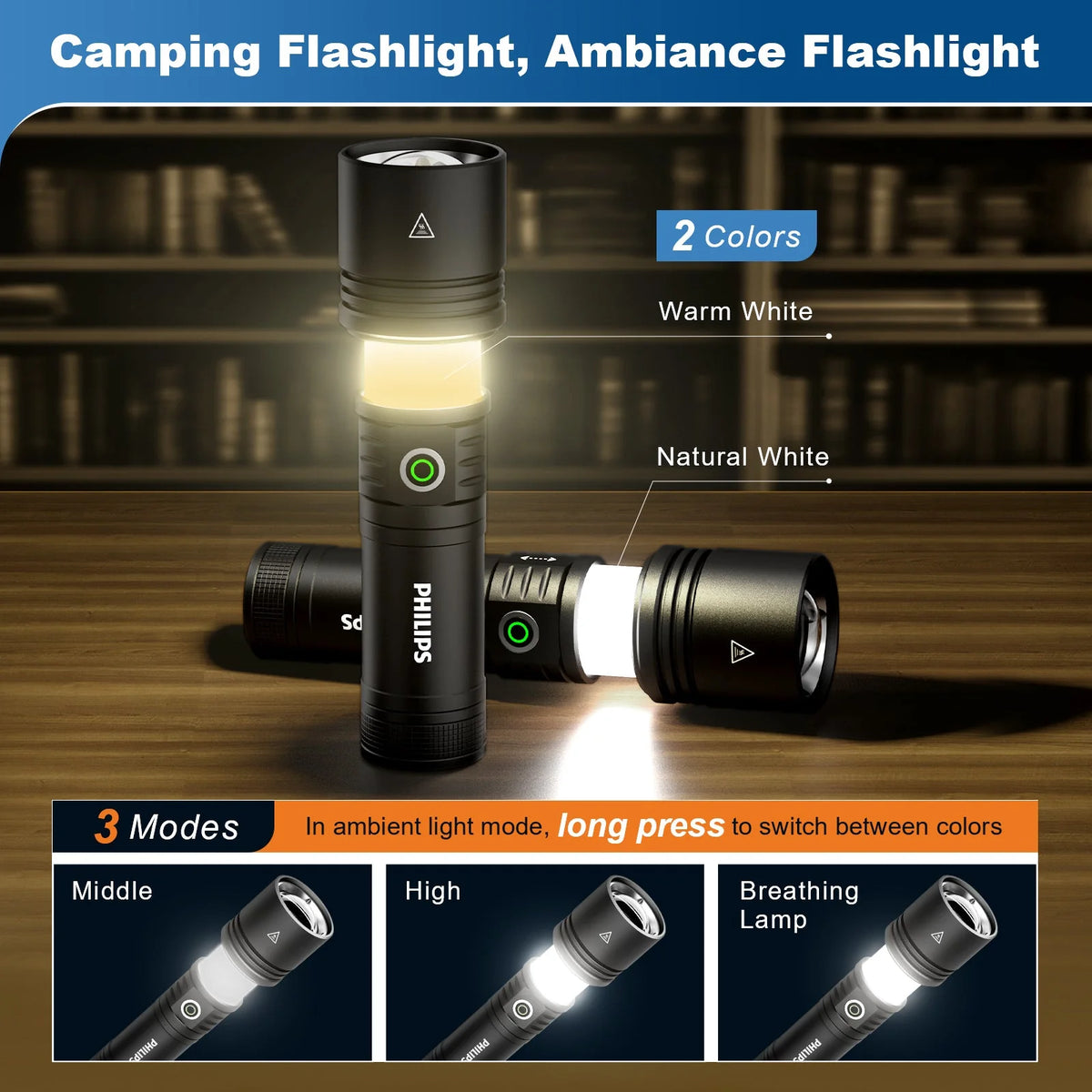 SKYFIRE X PHILIPS 5158 Rechargeable Flashlight with Camping Light