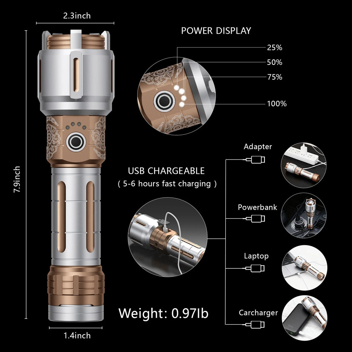 SkyFire 2503 2,100-Lumen Rechargeable Flashlight with Camping Light