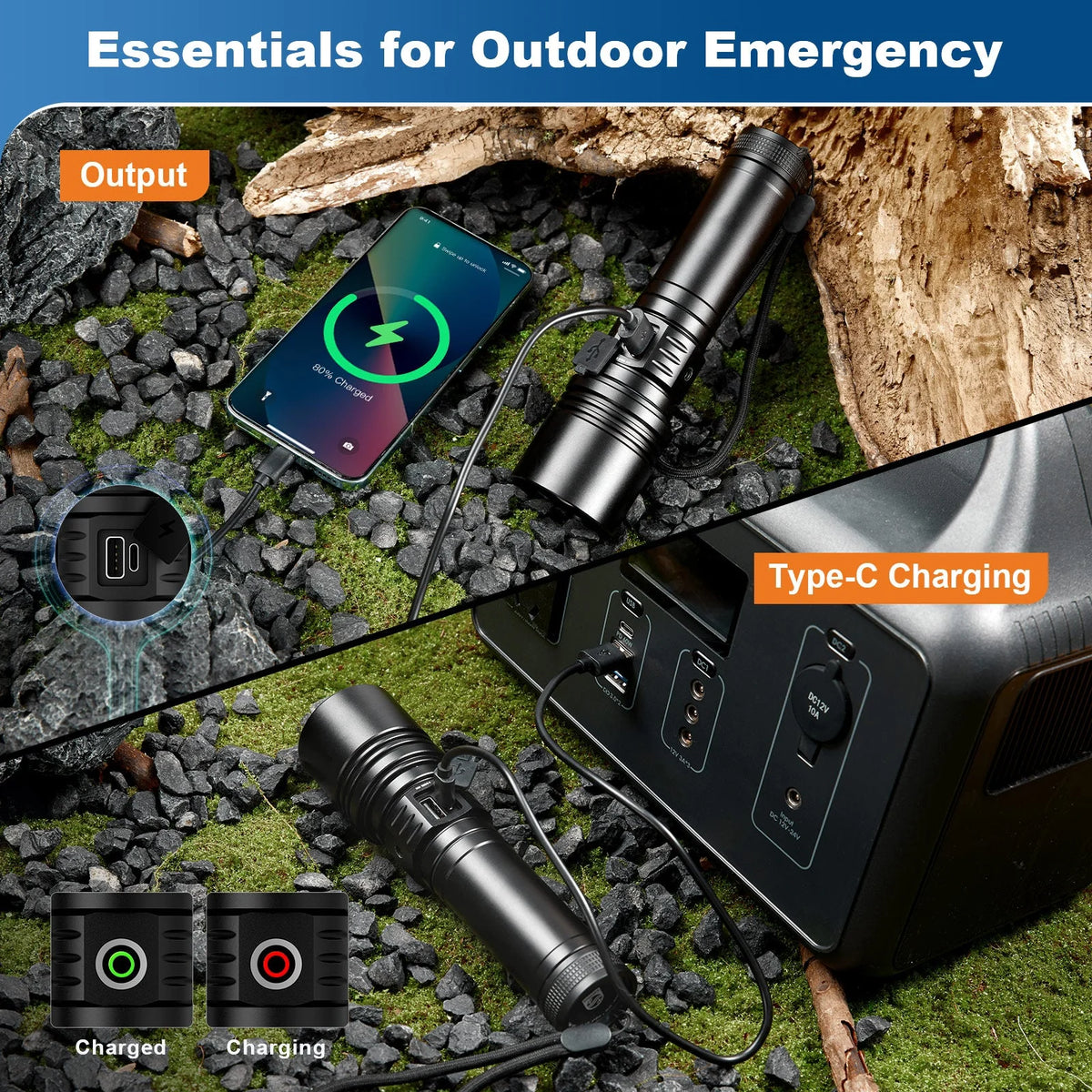 SKYFIRE X PHILIPS 5158 Rechargeable Flashlight with Camping Light