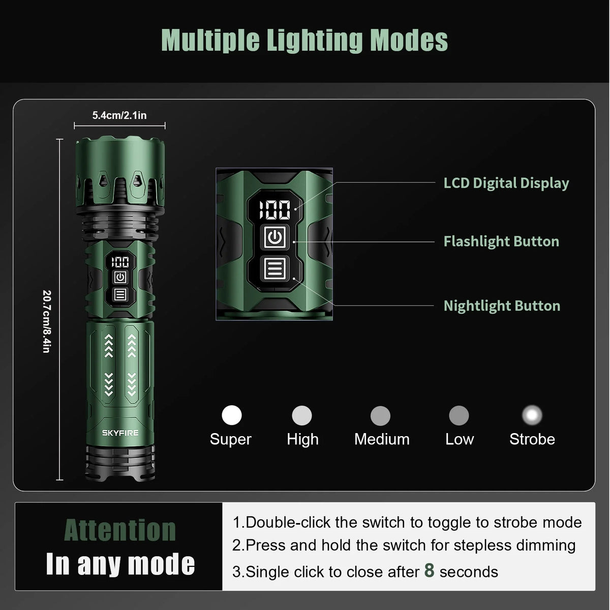 SKYFIRE 2011 Rechargeable Flashlight with Camping Light