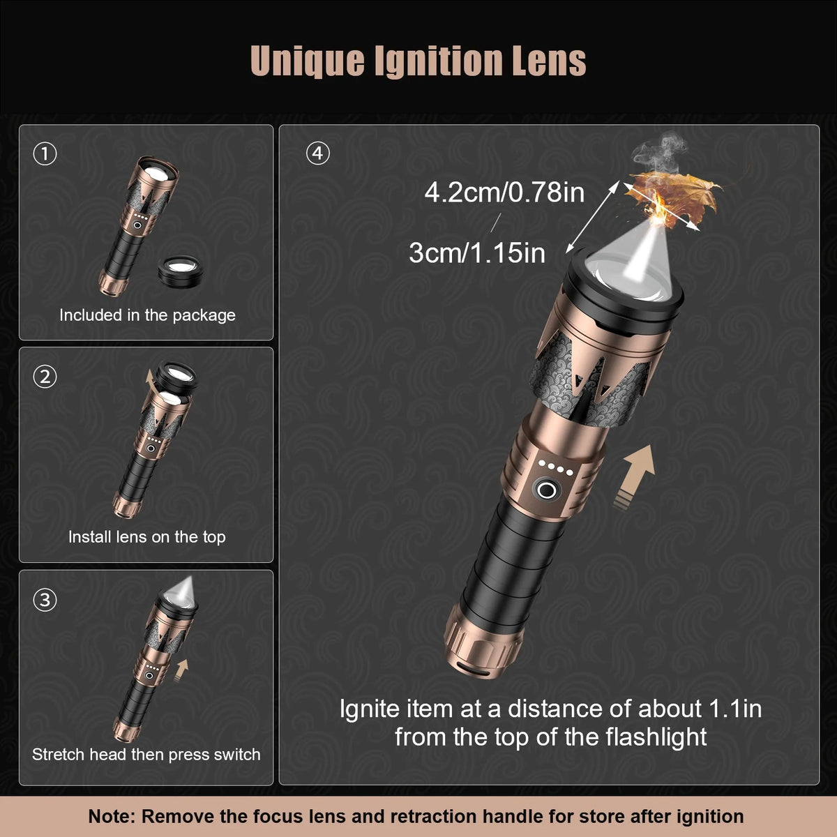 2000J flashlight with emergency ignition lens