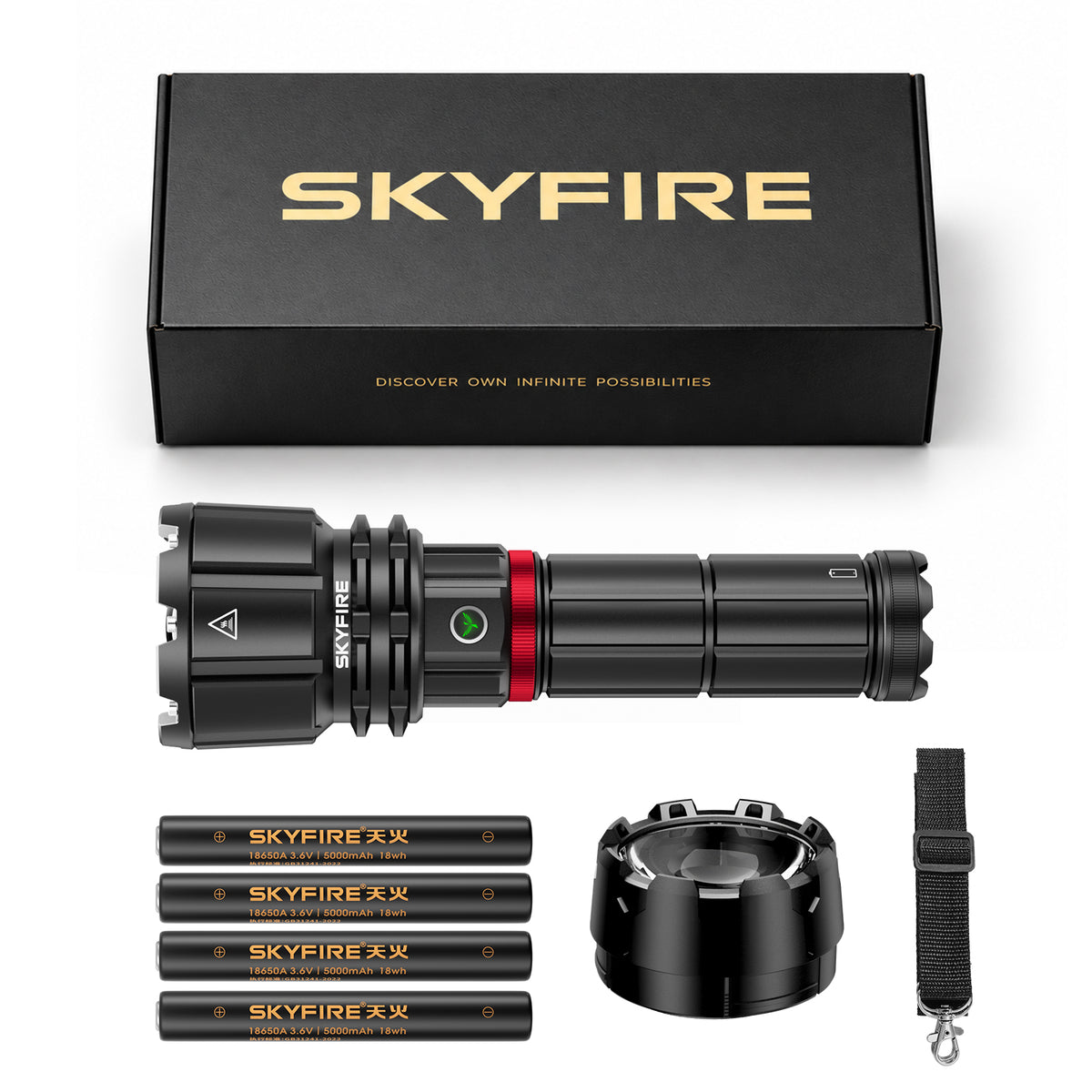 SKYFIRE 1209 Ultra gift box with flashlight, batteries, focusing lens and wrist strap #version_1209Ultra