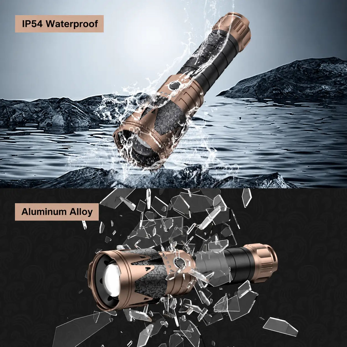 IP54 water-resistant and impact-resistant 2000J flashlight