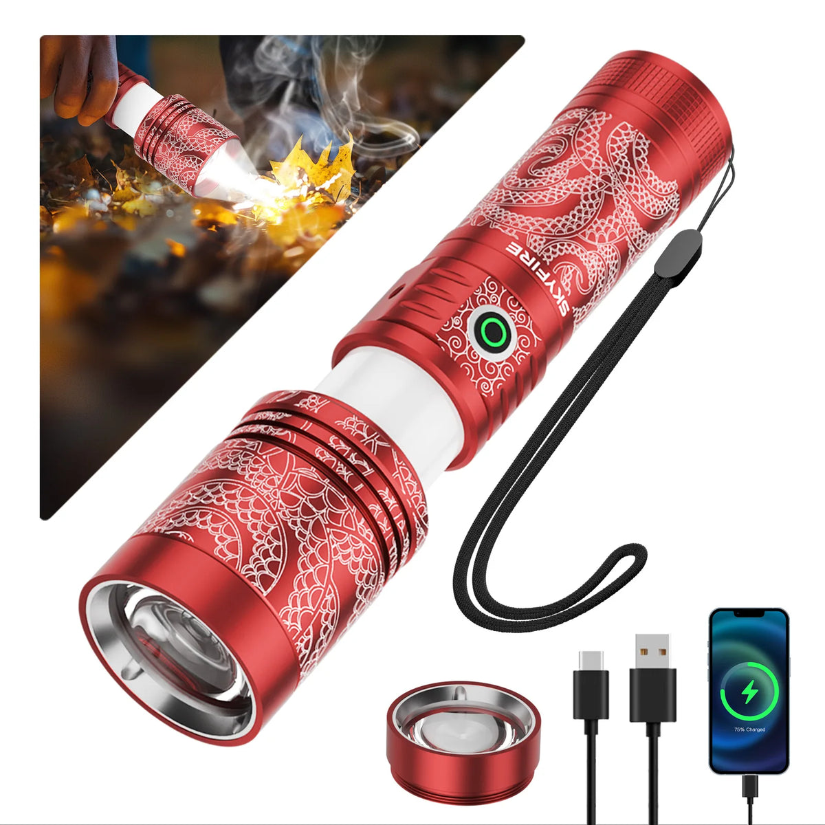 SkyFire SF-2015 Rechargeable Long-Range Flashlight with Camping Light