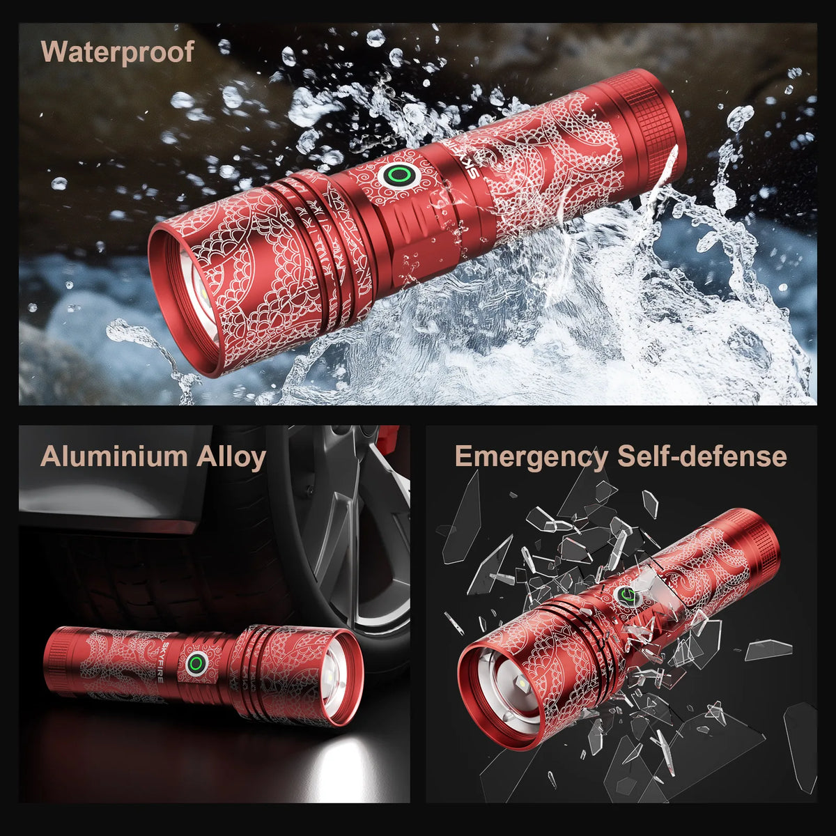 SkyFire SF-2015 Rechargeable Long-Range Flashlight with Camping Light