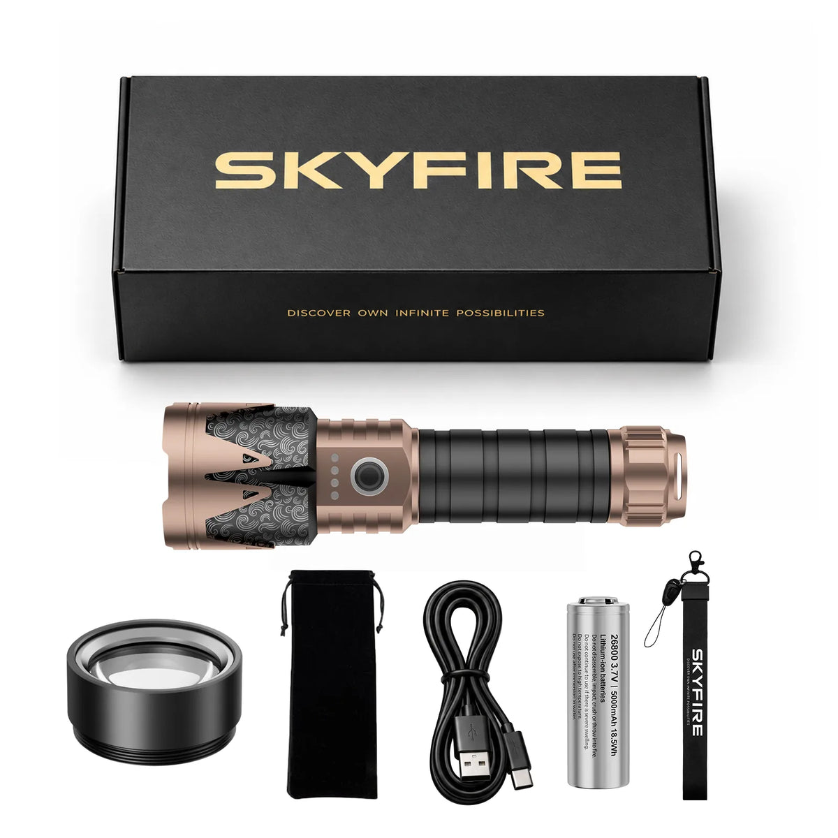 SkyFire 2000J 1,800-Lumen Rechargeable Long-Range Flashlight