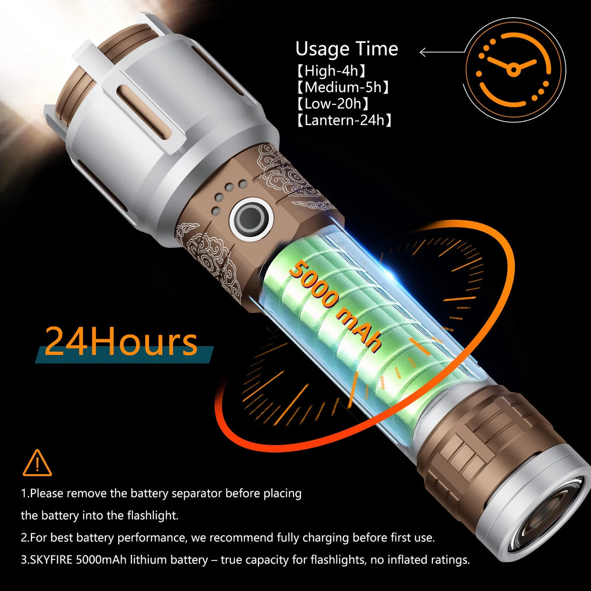 SkyFire 2503 2,100-Lumen Rechargeable Flashlight with Camping Light