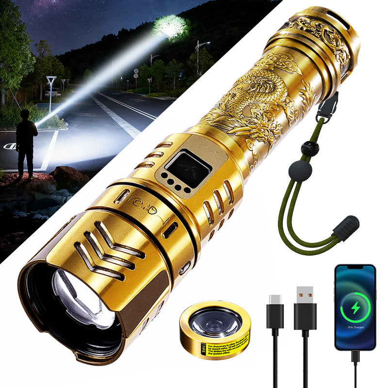 SkyFire 1097 flashlight with removable focusing lens, charging cable and outdoor use inset#Color_Gold