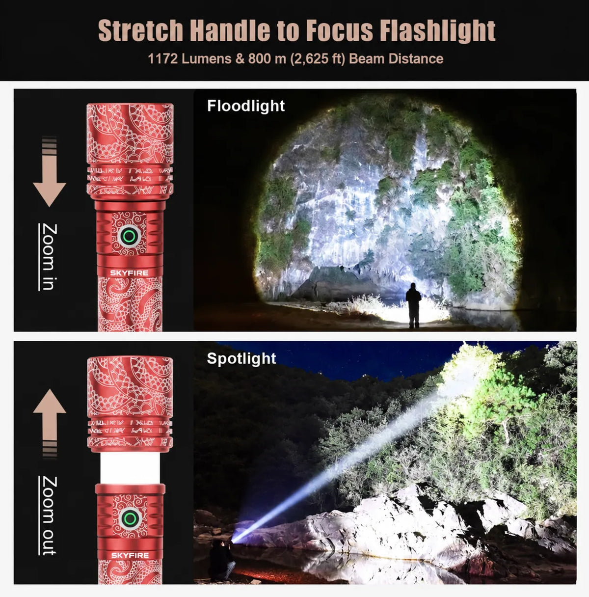 SkyFire SF-2015 Rechargeable Long-Range Flashlight with Camping Light