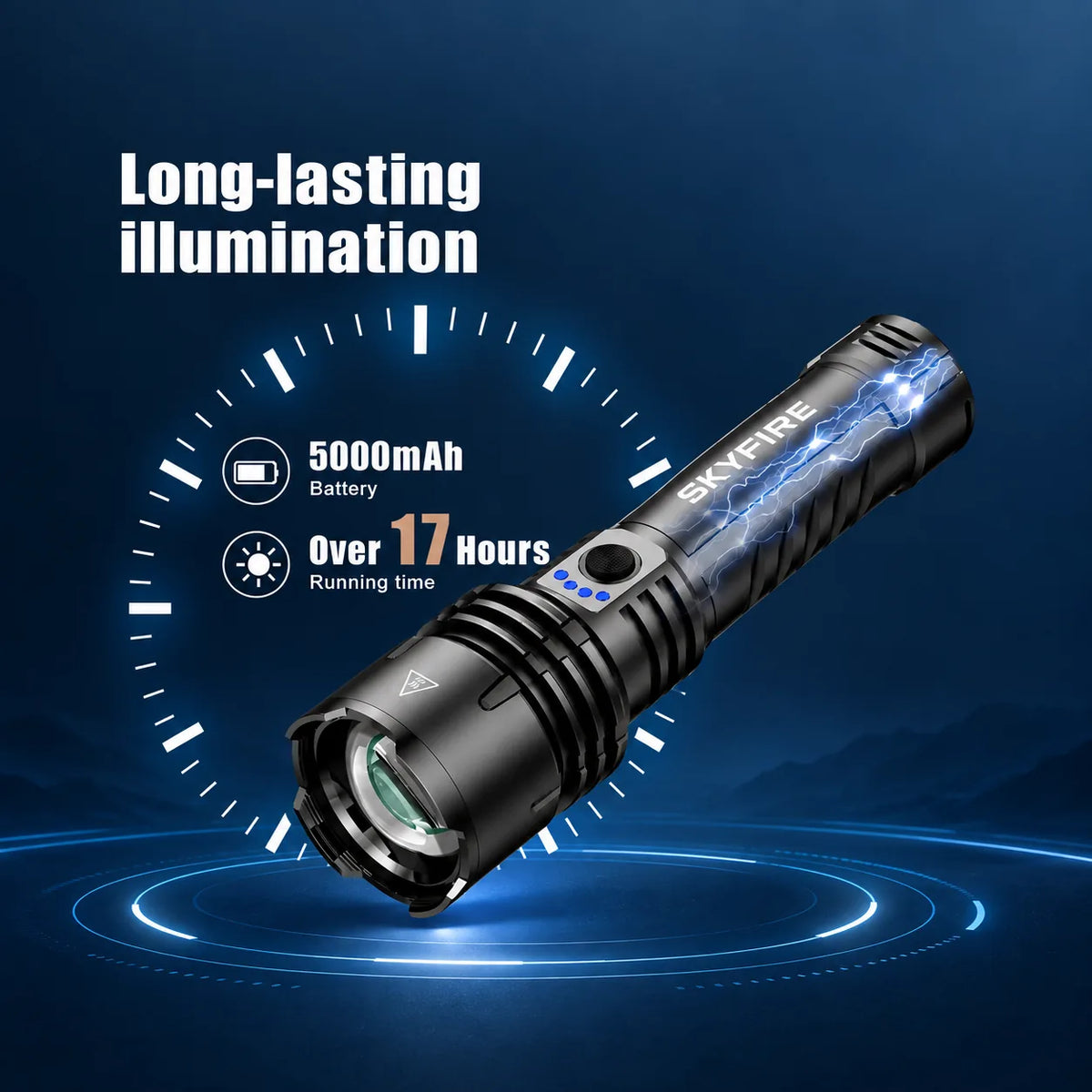 SkyFire 1376 1,300-Lumen Rechargeable Long-Range Flashlight